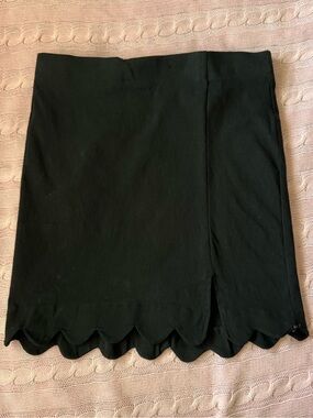 iris Black Scalloped denim Mini Skirt with Front Slit